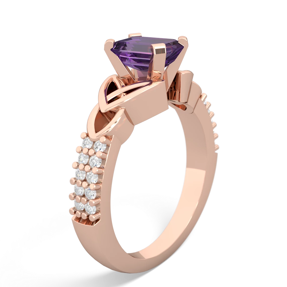 Amethyst Celtic Knot 7X5 Emerald-Cut Engagement 14K Rose Gold ring R26447EM