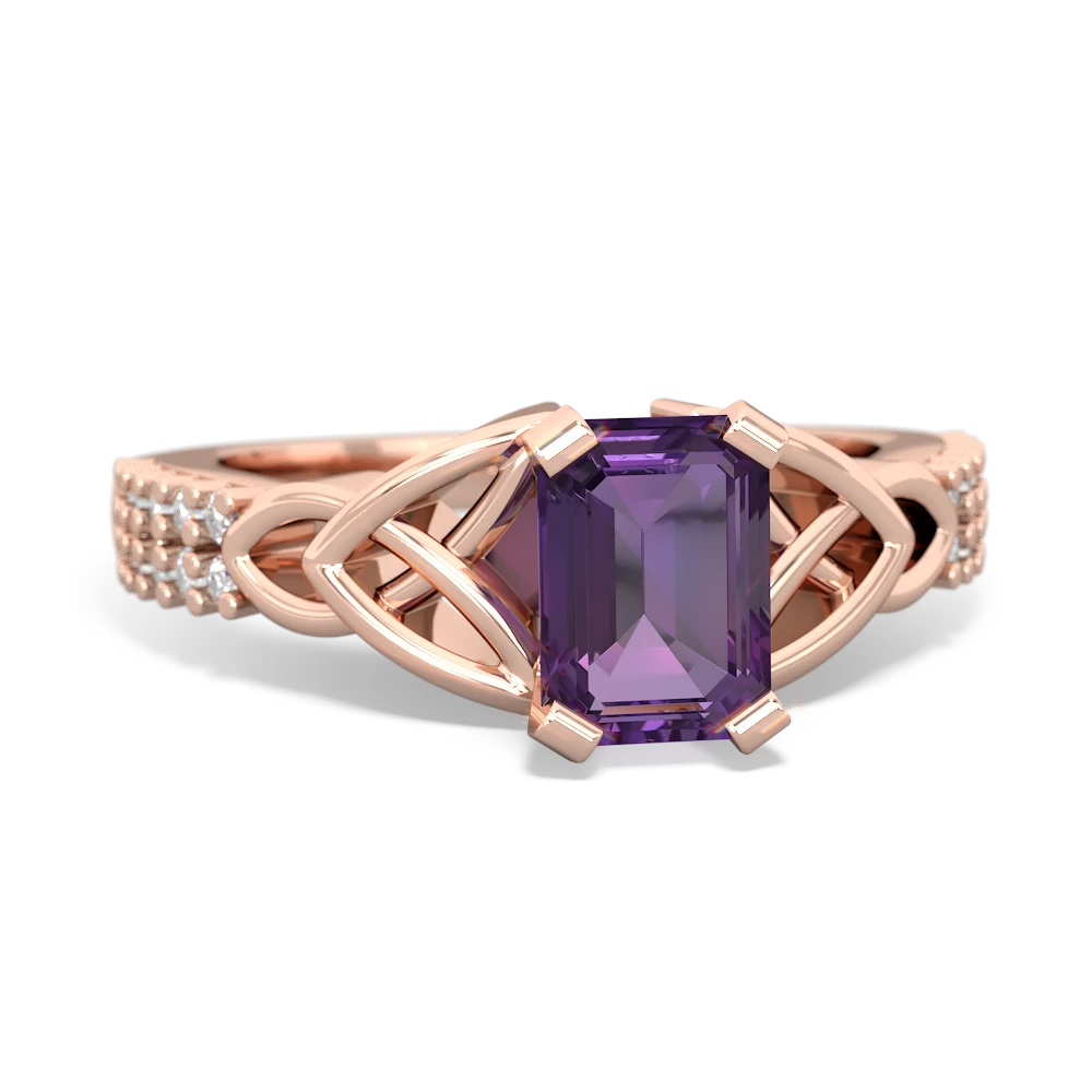 Amethyst Celtic Knot 7X5 Emerald-Cut Engagement 14K Rose Gold ring R26447EM