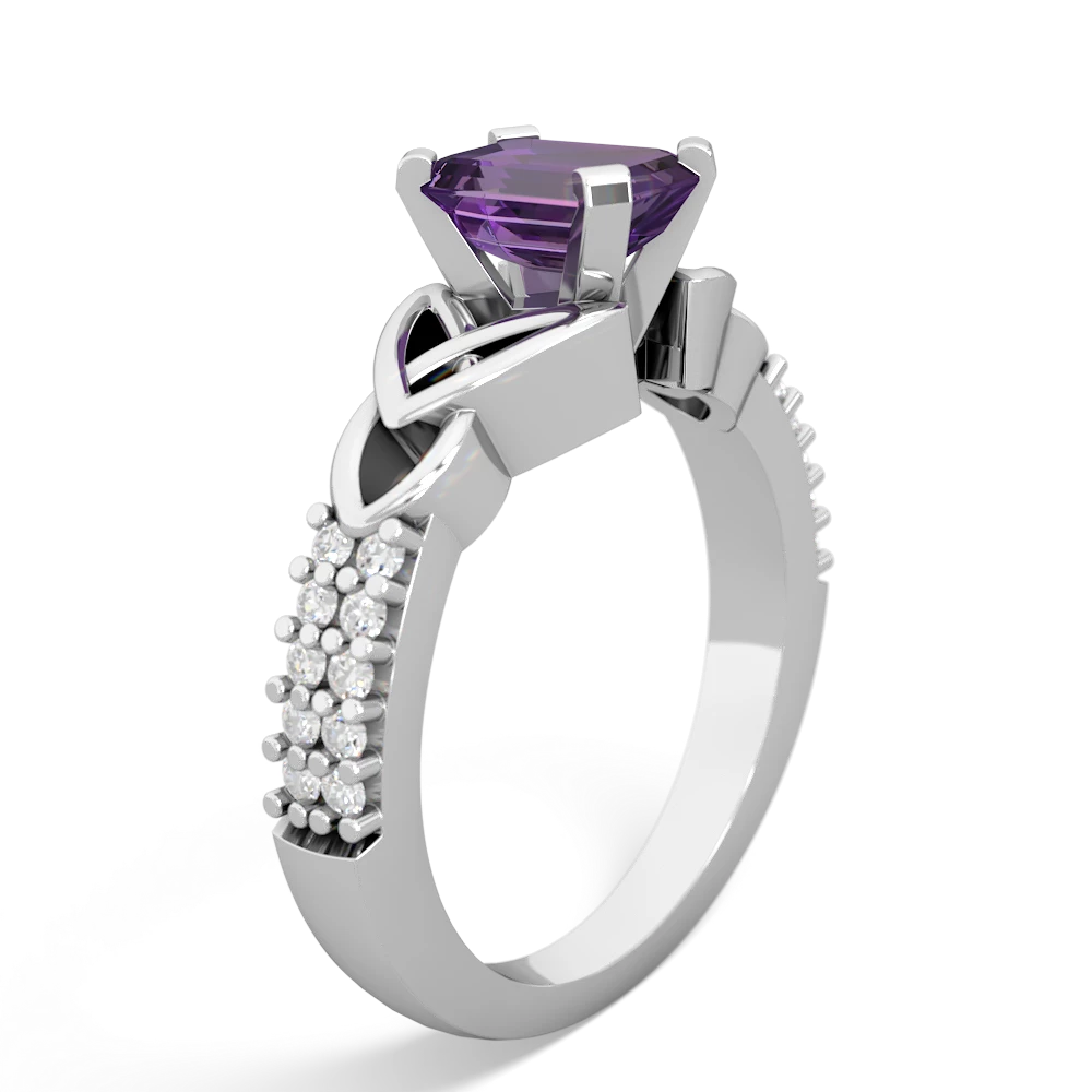 Amethyst Celtic Knot 7X5 Emerald-Cut Engagement 14K White Gold ring R26447EM