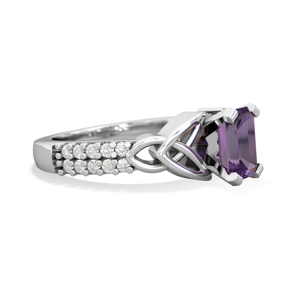 Amethyst Celtic Knot 7X5 Emerald-Cut Engagement 14K White Gold ring R26447EM