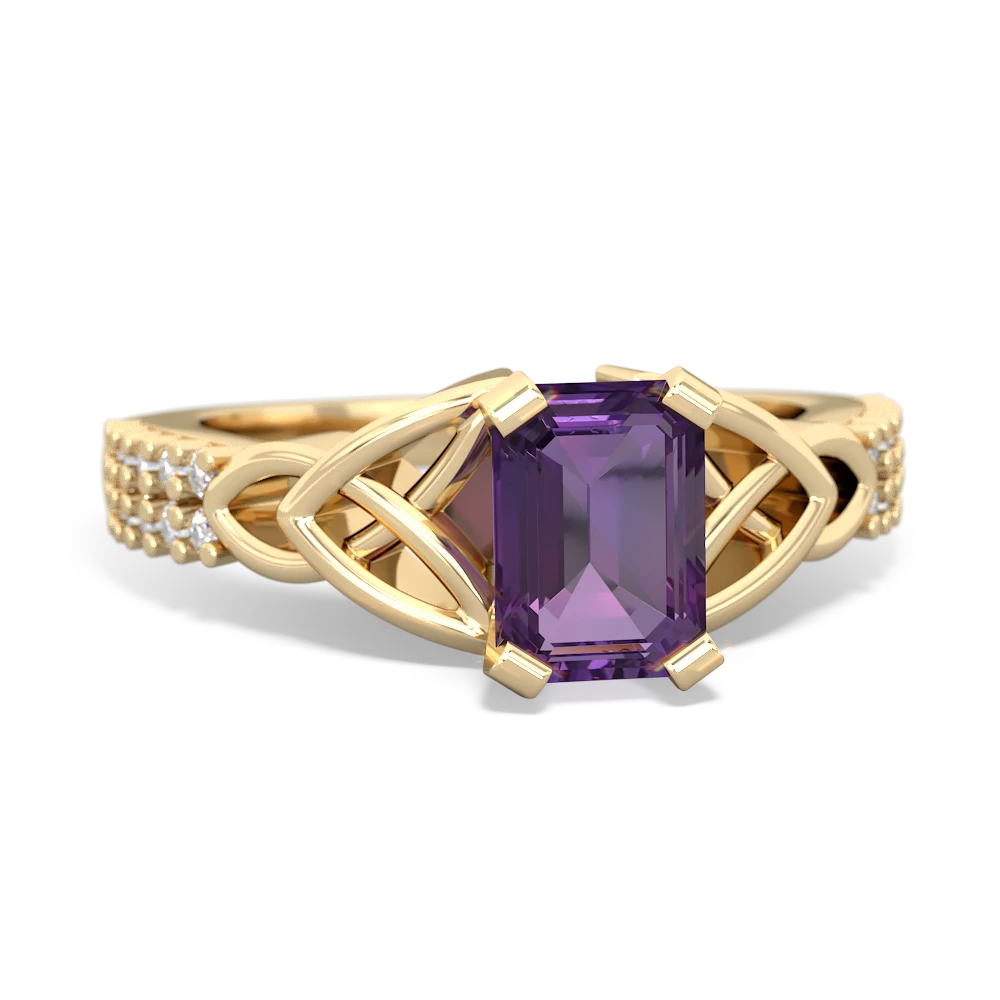 Amethyst Celtic Knot 7X5 Emerald-Cut Engagement 14K Yellow Gold ring R26447EM