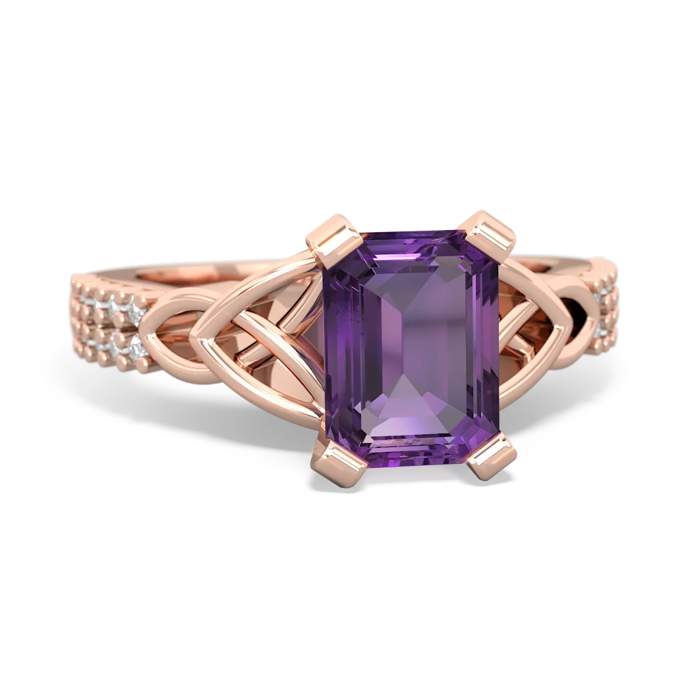 Amethyst Celtic Knot 8X6 Emerald-Cut Engagement 14K Rose Gold ring R26448EM