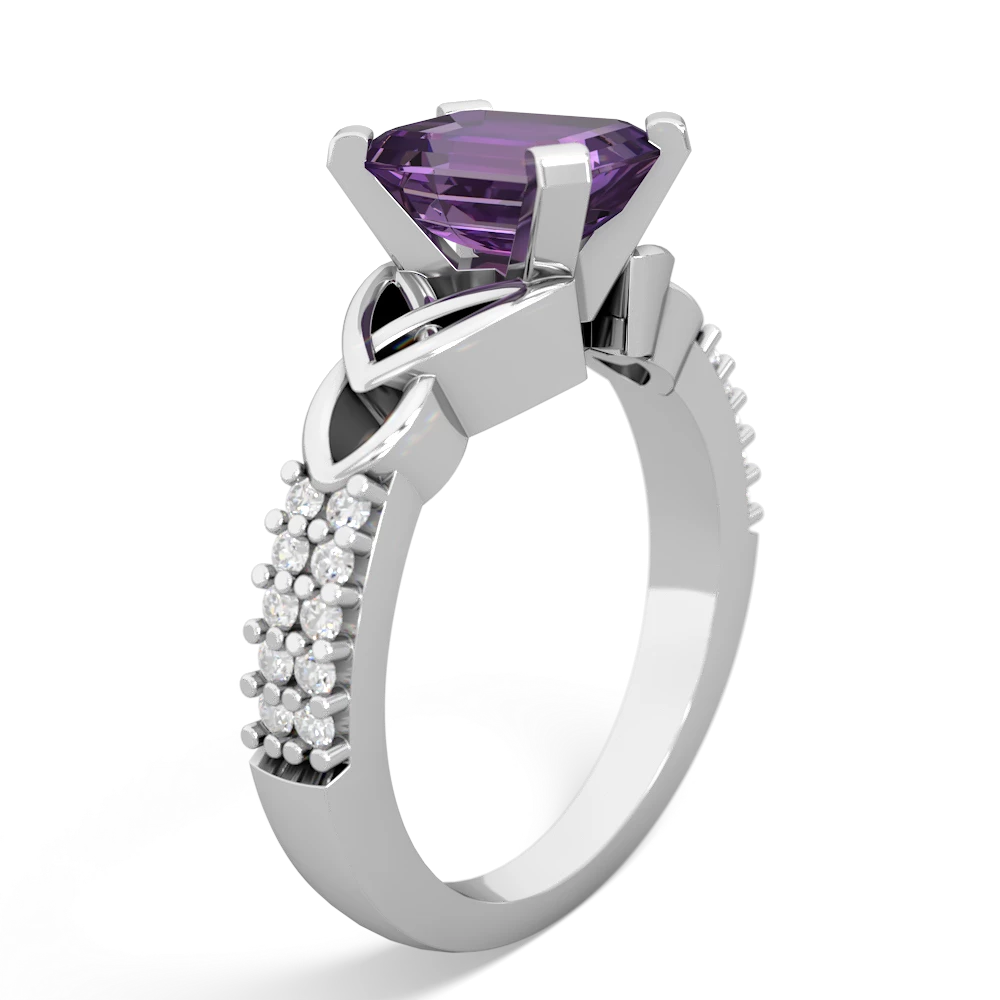 Amethyst Celtic Knot 8X6 Emerald-Cut Engagement 14K White Gold ring R26448EM