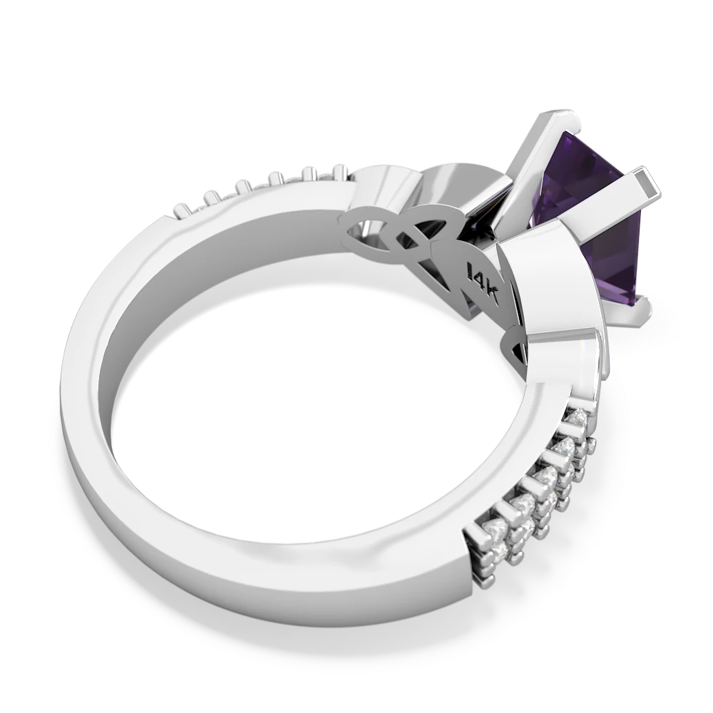 Amethyst Celtic Knot 8X6 Emerald-Cut Engagement 14K White Gold ring R26448EM