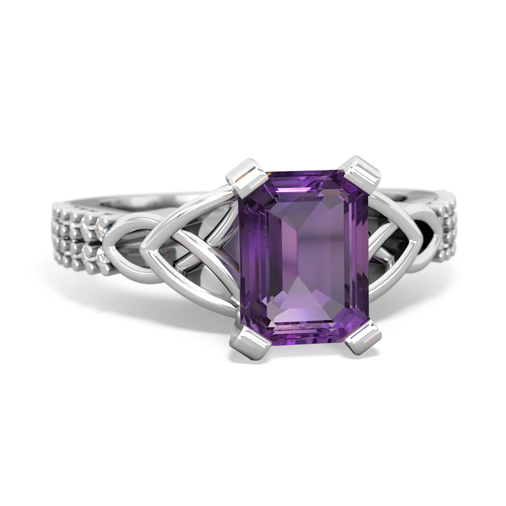 Amethyst Celtic Knot 8X6 Emerald-Cut Engagement 14K White Gold ring R26448EM