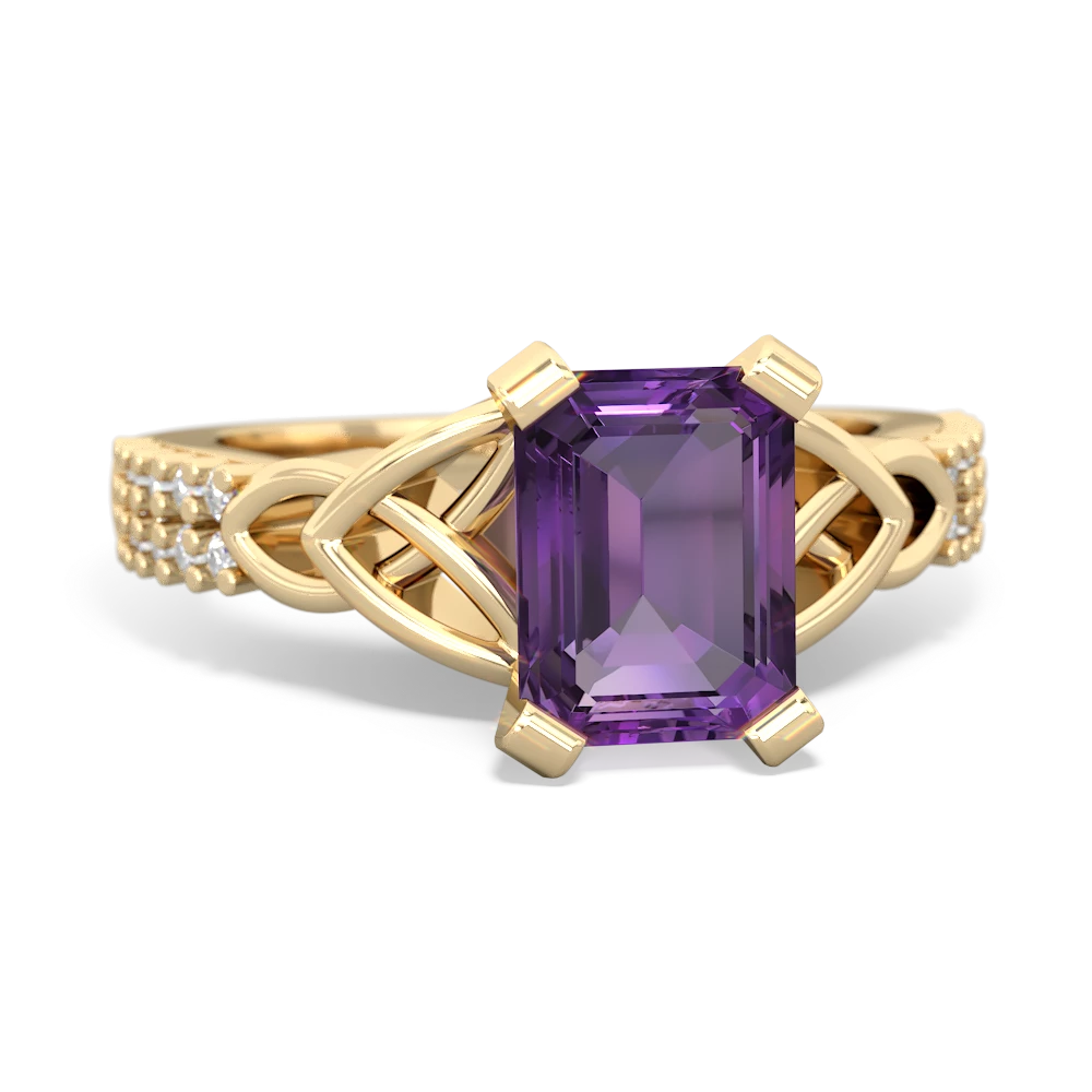 Amethyst Celtic Knot 8X6 Emerald-Cut Engagement 14K Yellow Gold ring R26448EM