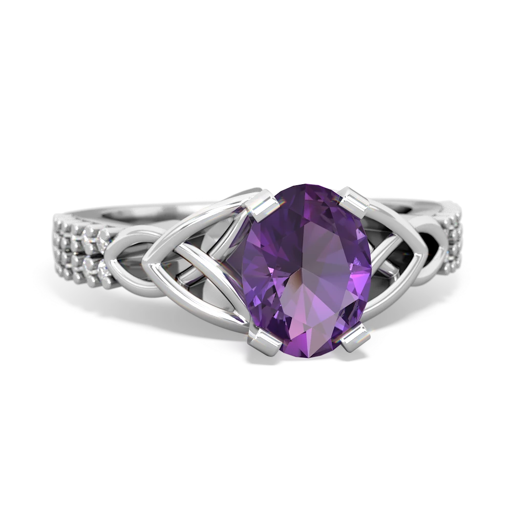 Amethyst Celtic Knot 8X6 Oval Engagement 14K White Gold ring R26448VL