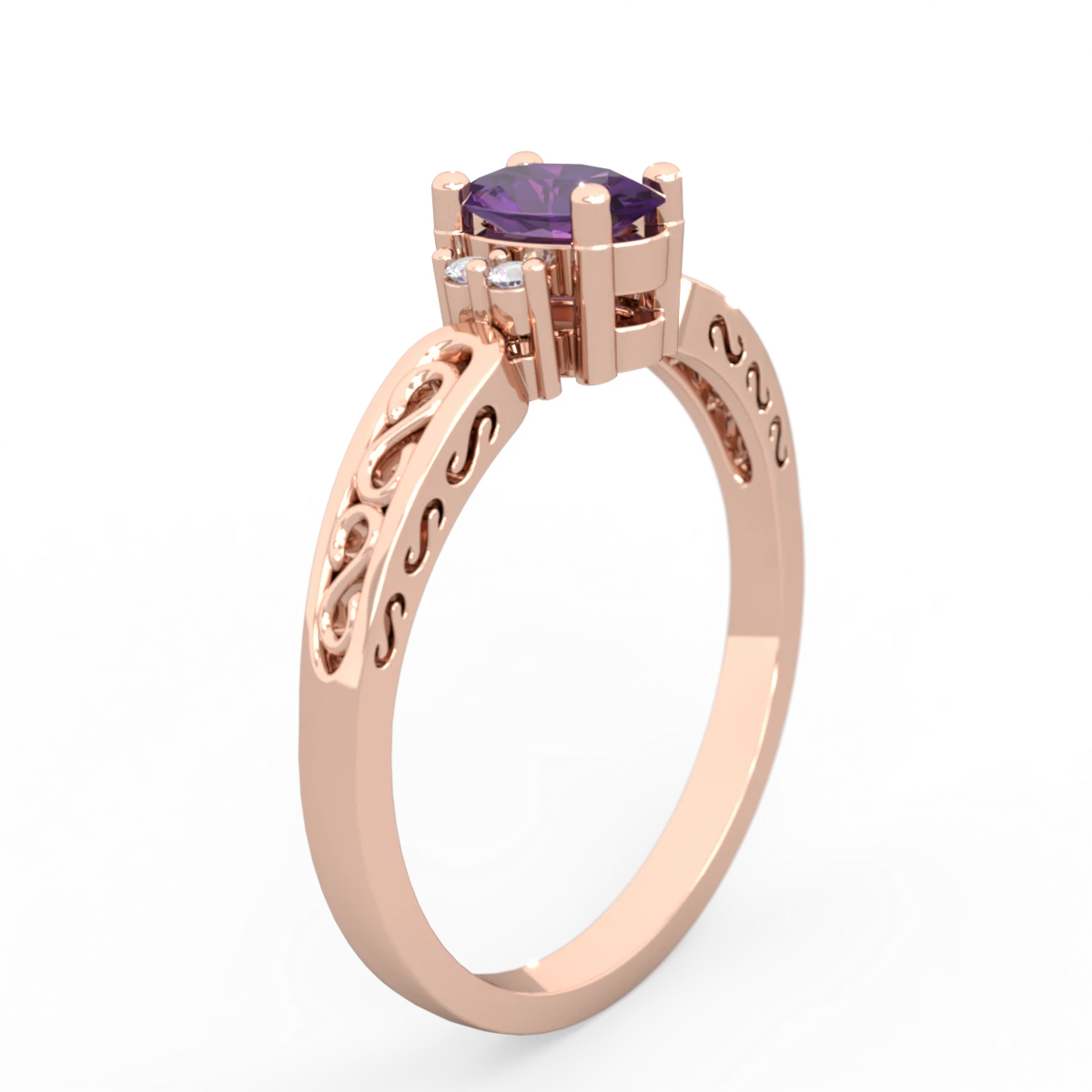 Amethyst Filligree Scroll Oval 14K Rose Gold ring R0812