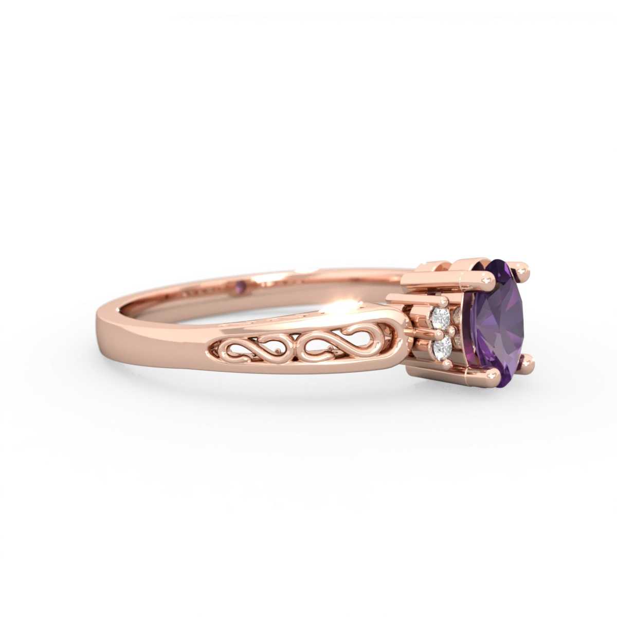 Amethyst Filligree Scroll Oval 14K Rose Gold ring R0812