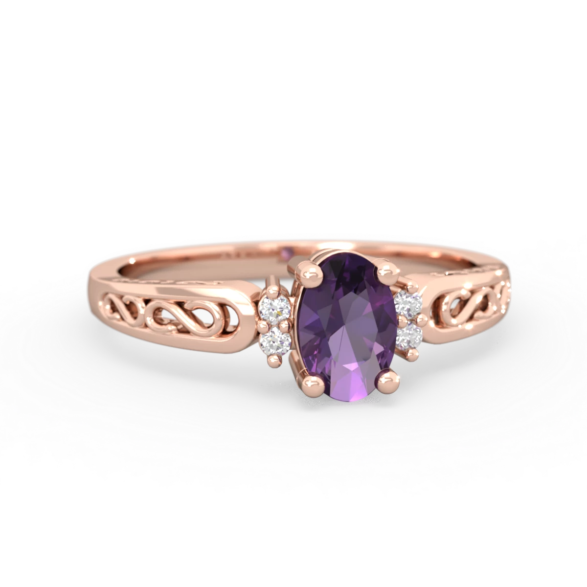 Amethyst Filligree Scroll Oval 14K Rose Gold ring R0812