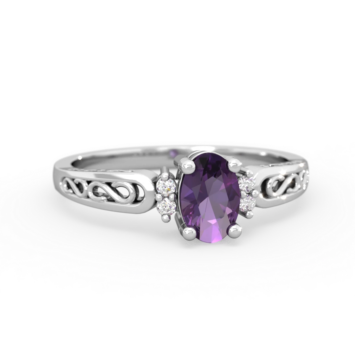Amethyst Filligree Scroll Oval 14K White Gold ring R0812