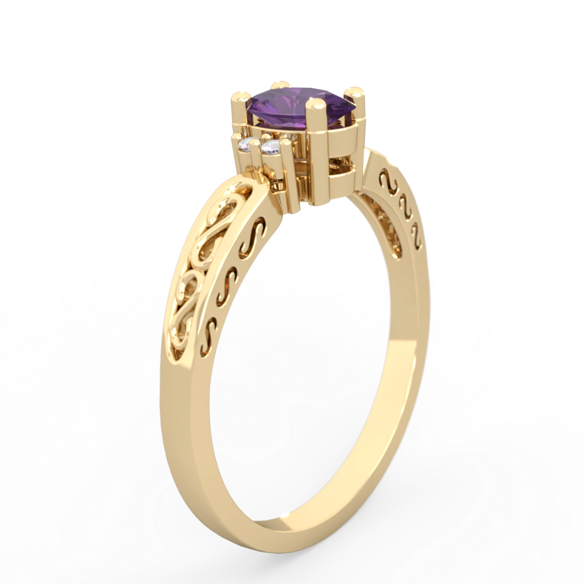 Amethyst Filligree Scroll Oval 14K Yellow Gold ring R0812