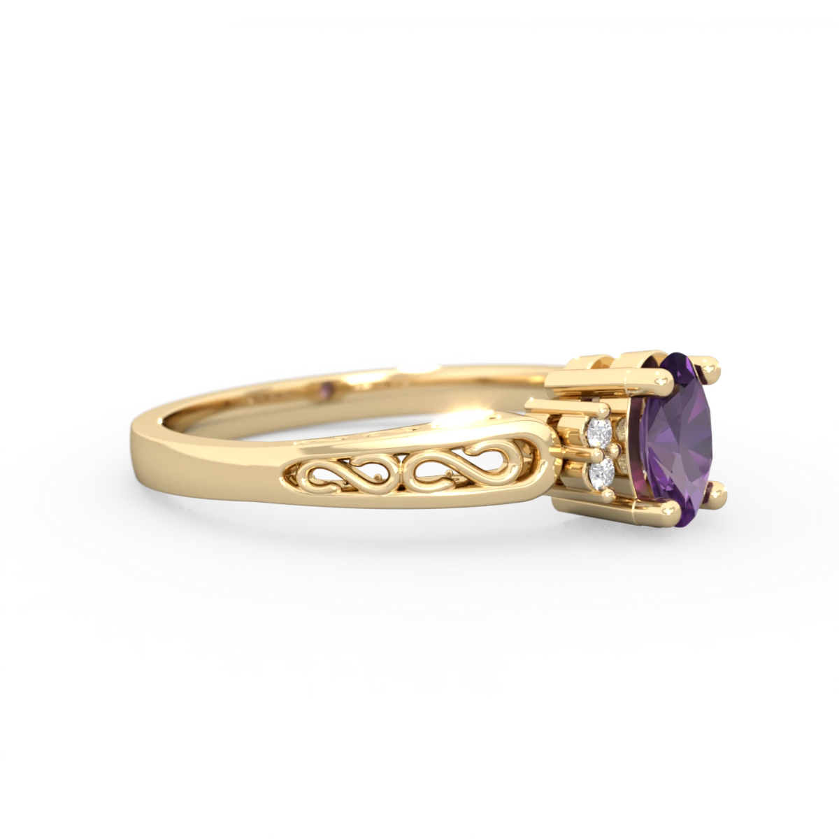 Amethyst Filligree Scroll Oval 14K Yellow Gold ring R0812