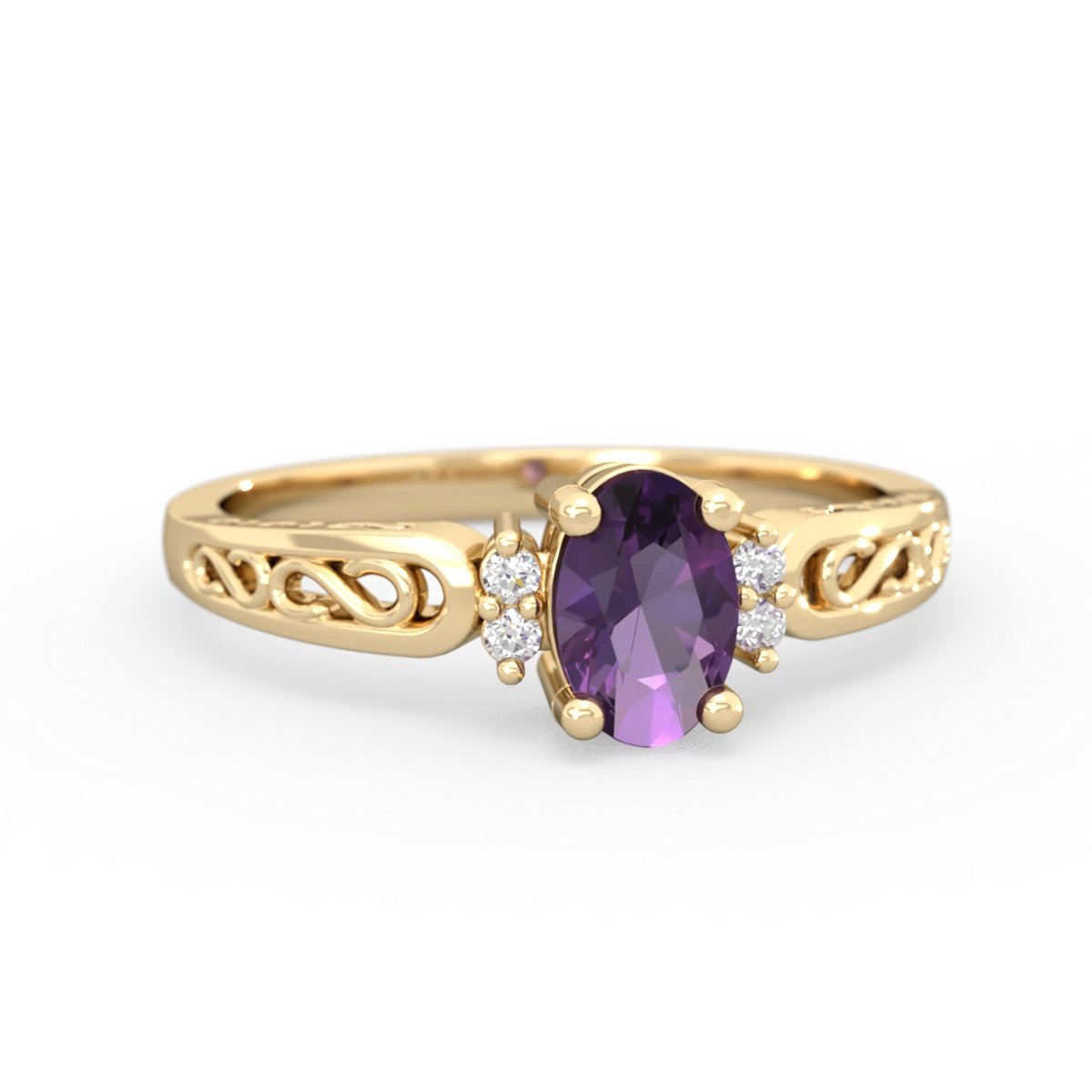 Amethyst Filligree Scroll Oval 14K Yellow Gold ring R0812