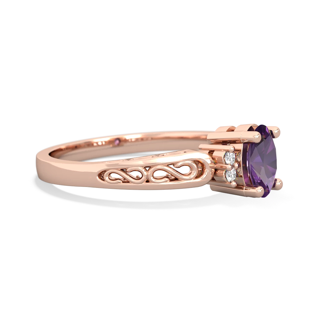 Amethyst Filligree Scroll Oval 14K Rose Gold ring R0812