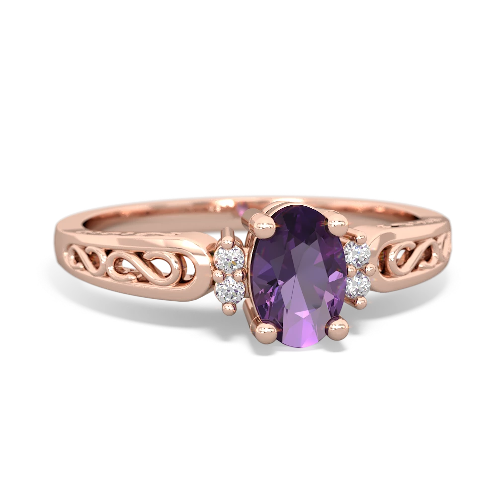 Amethyst Filligree Scroll Oval 14K Rose Gold ring R0812