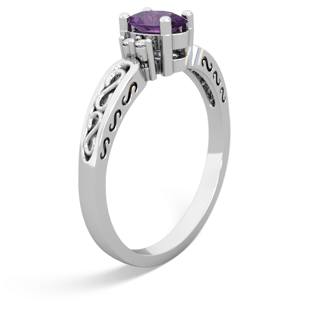 Amethyst Filligree Scroll Oval 14K White Gold ring R0812