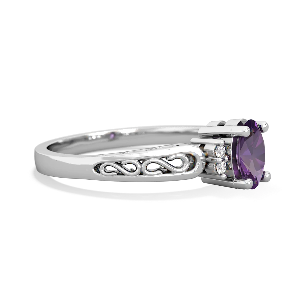 Amethyst Filligree Scroll Oval 14K White Gold ring R0812