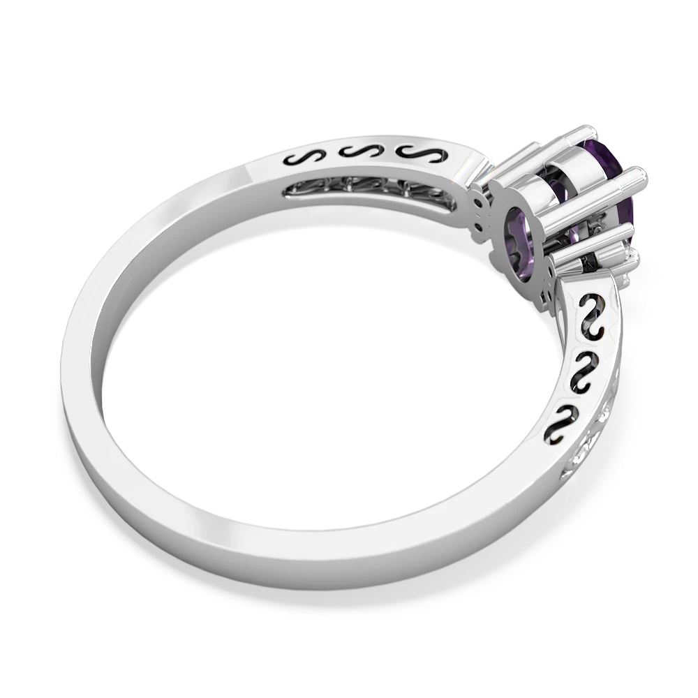 Amethyst Filligree Scroll Oval 14K White Gold ring R0812