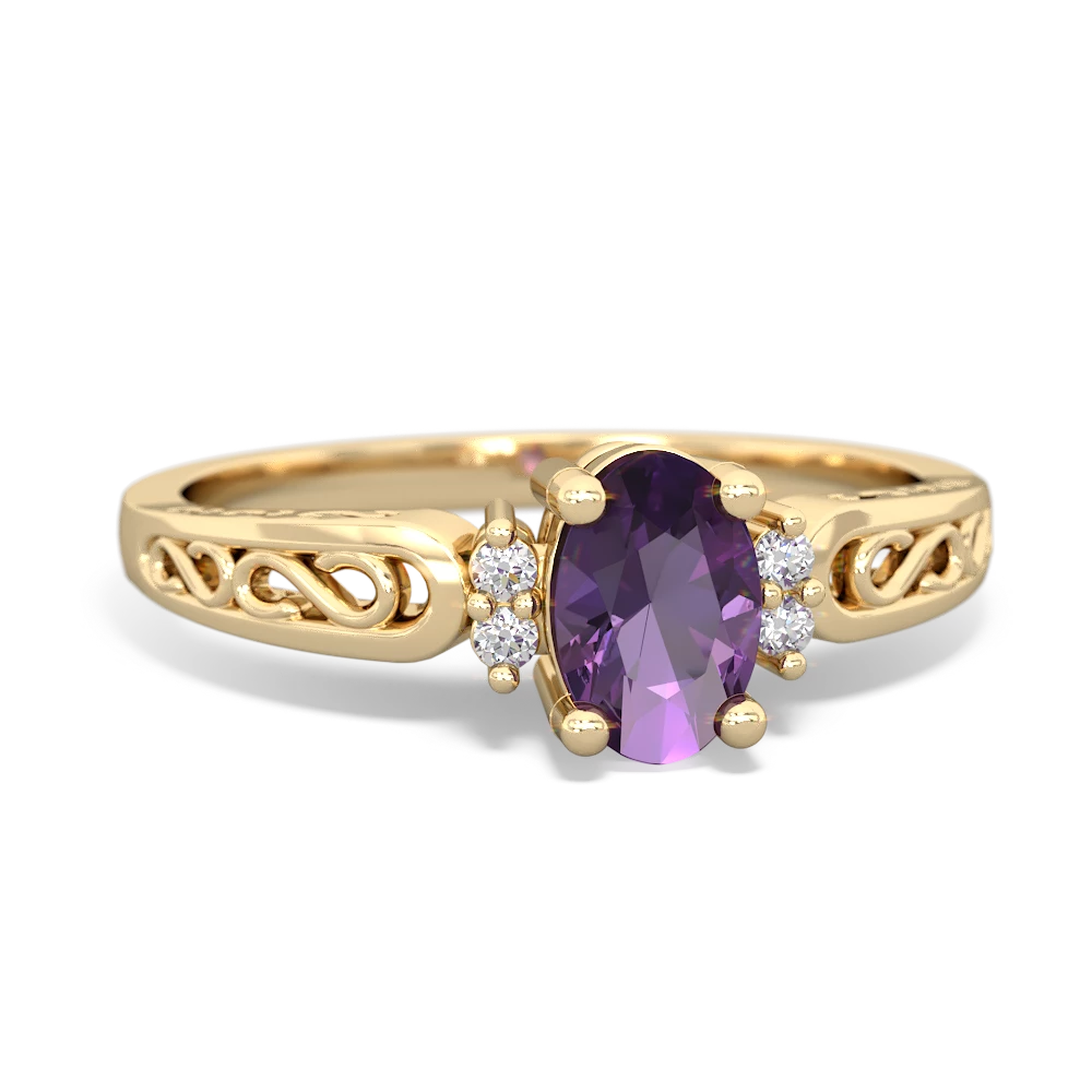 Amethyst Filligree Scroll Oval 14K Yellow Gold ring R0812