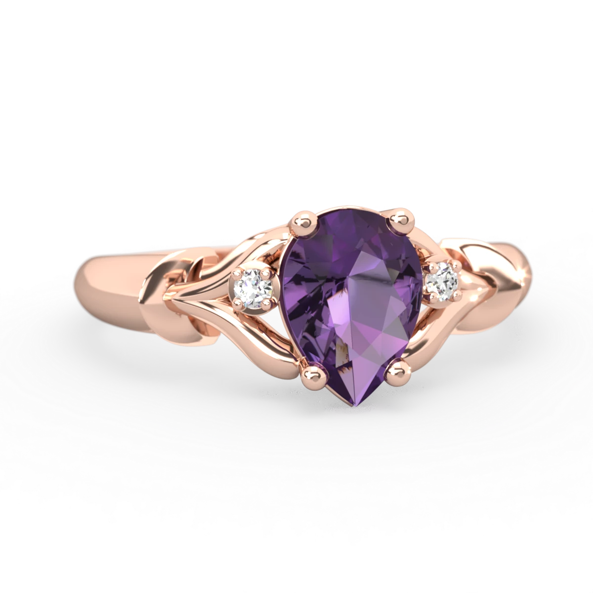 Amethyst Precious Pear 14K Rose Gold ring R0826