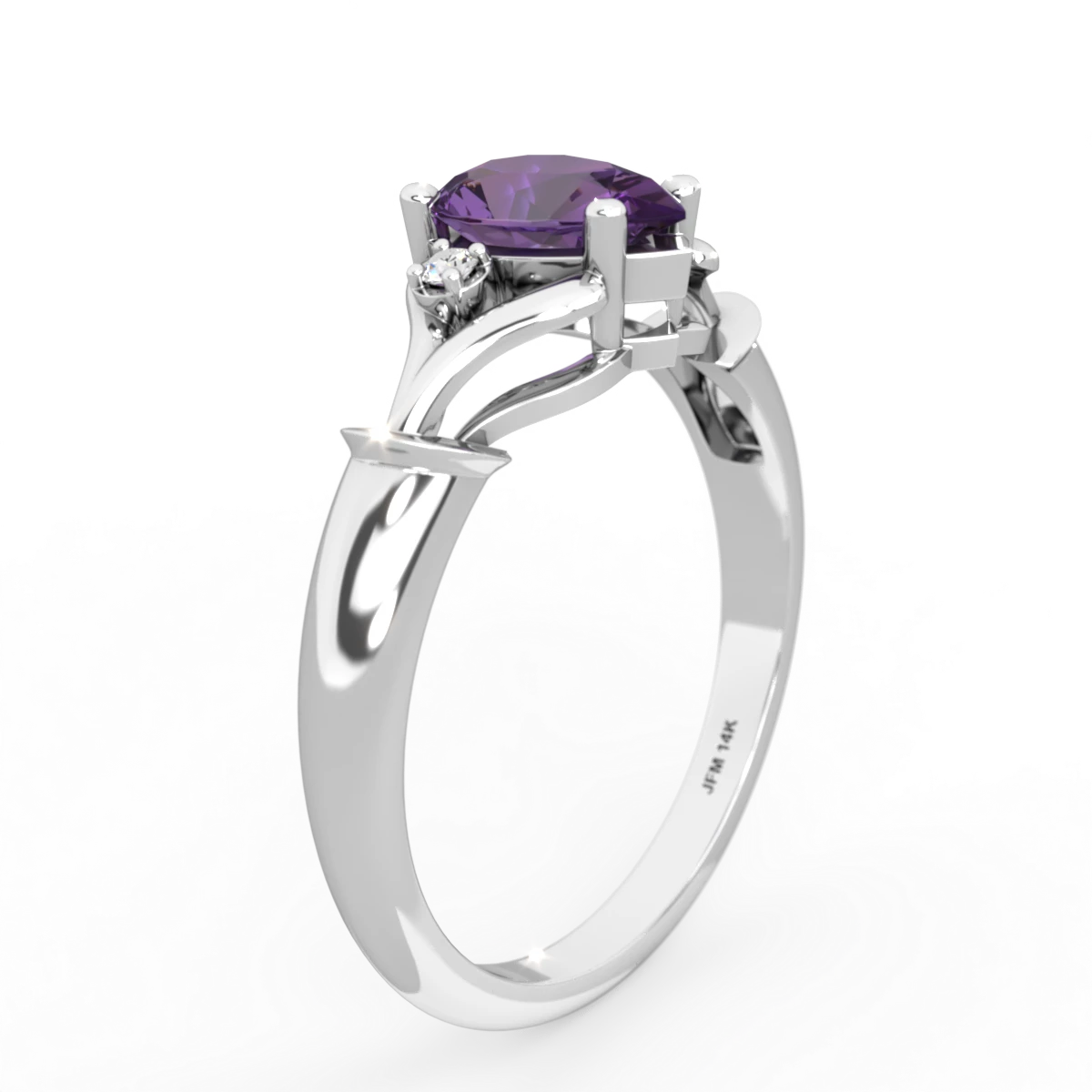 Amethyst Precious Pear 14K White Gold ring R0826