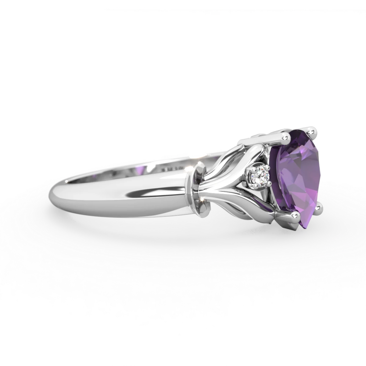 Amethyst Precious Pear 14K White Gold ring R0826