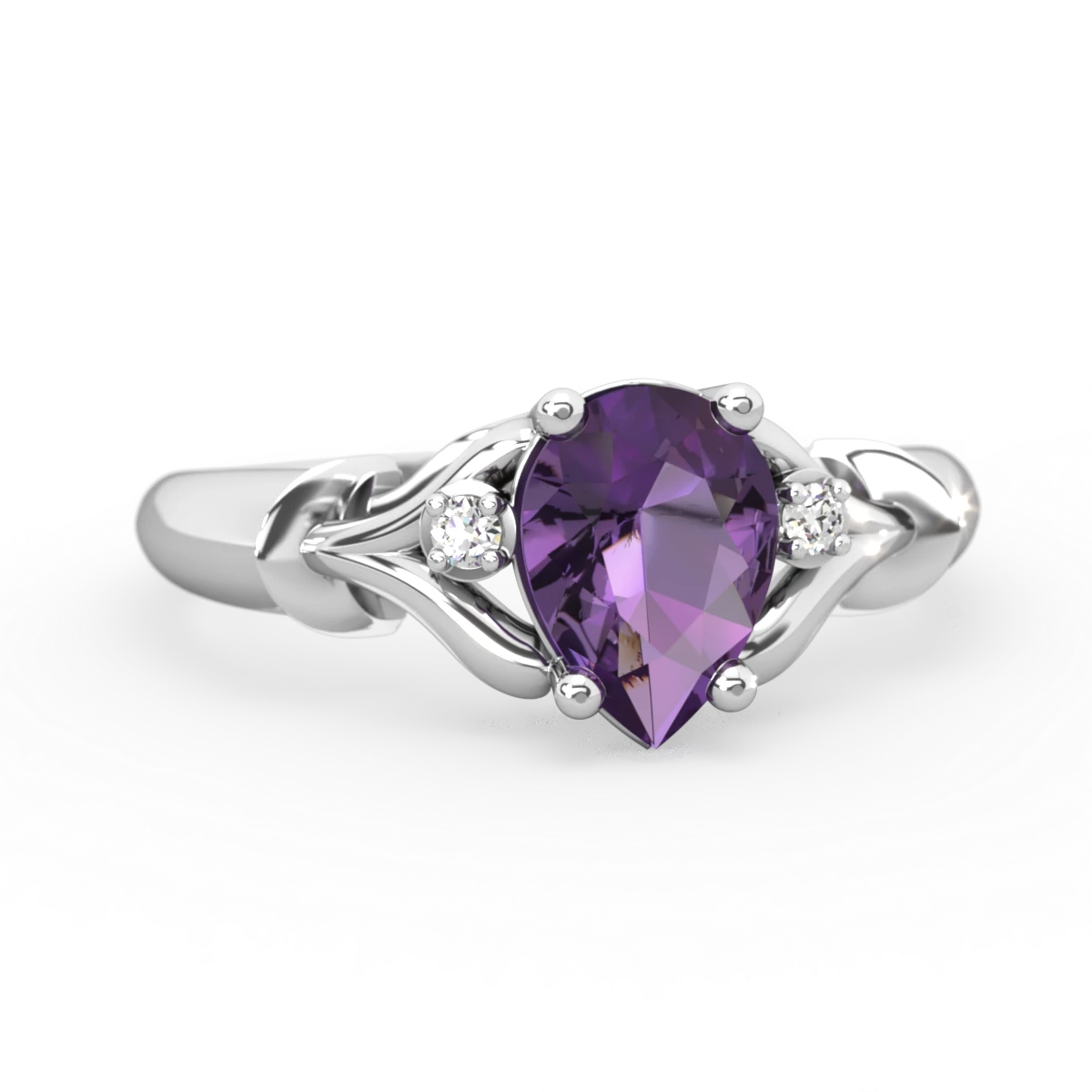Amethyst Precious Pear 14K White Gold ring R0826