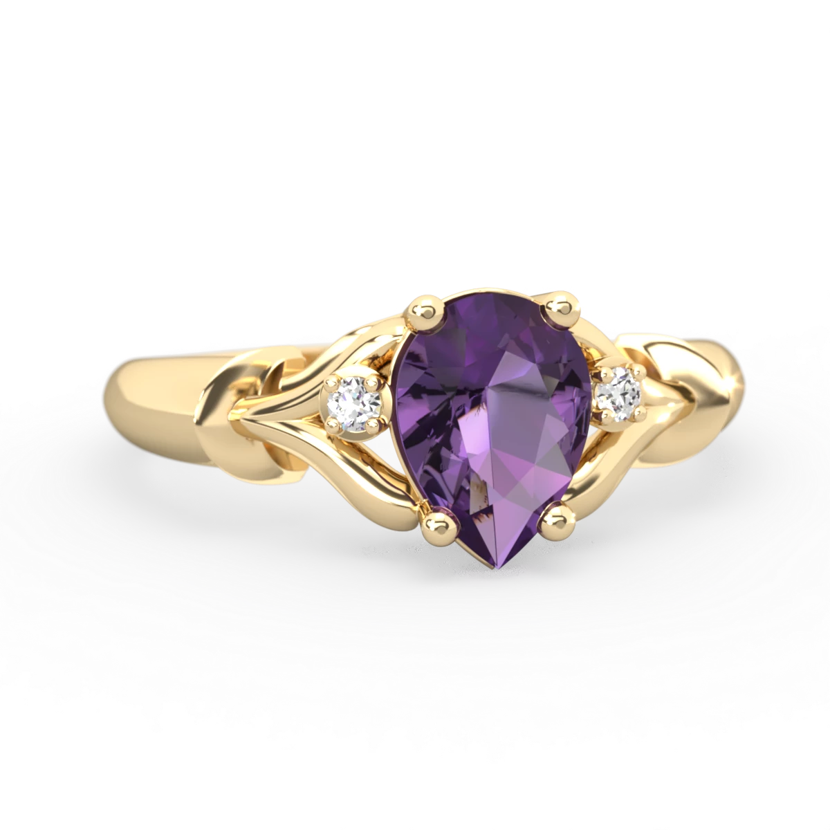 Amethyst Precious Pear 14K Yellow Gold ring R0826
