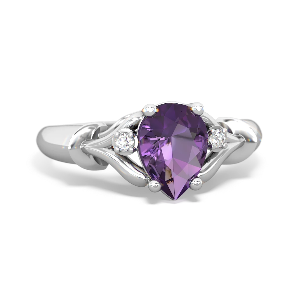 Amethyst Precious Pear 14K White Gold ring R0826