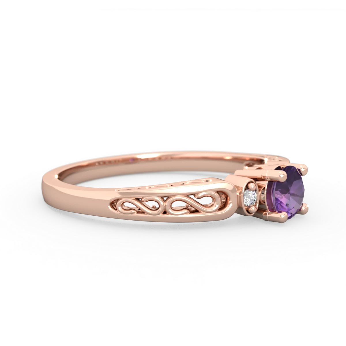 Amethyst Filligree Scroll Round 14K Rose Gold ring R0829