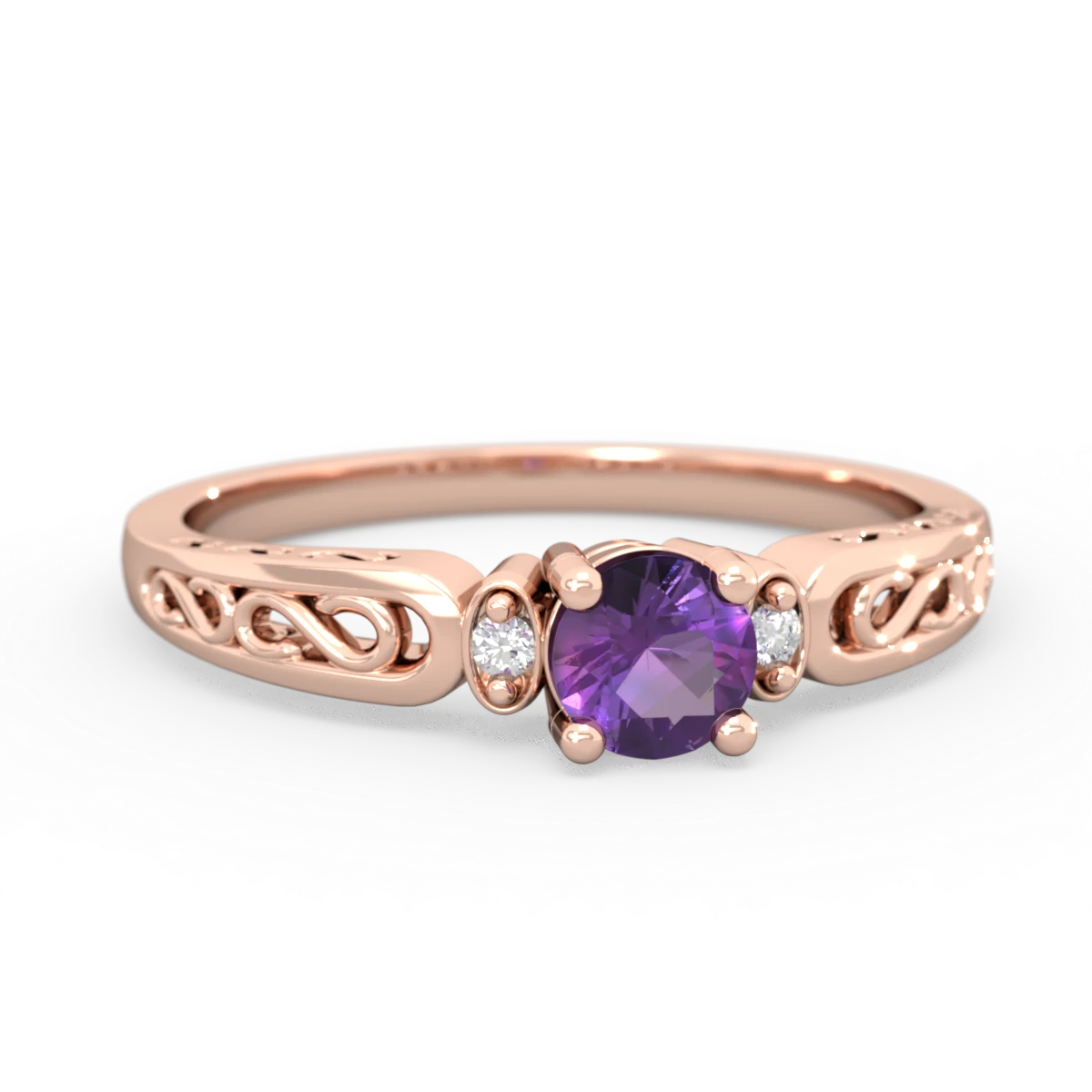 Amethyst Filligree Scroll Round 14K Rose Gold ring R0829