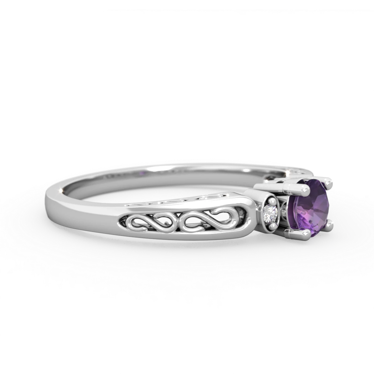 Amethyst Filligree Scroll Round 14K White Gold ring R0829