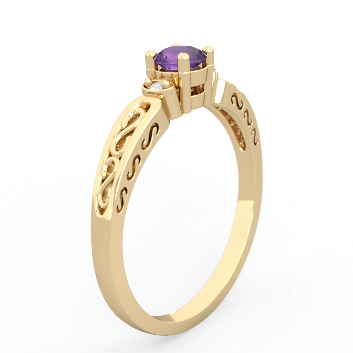 Amethyst Filligree Scroll Round 14K Yellow Gold ring R0829