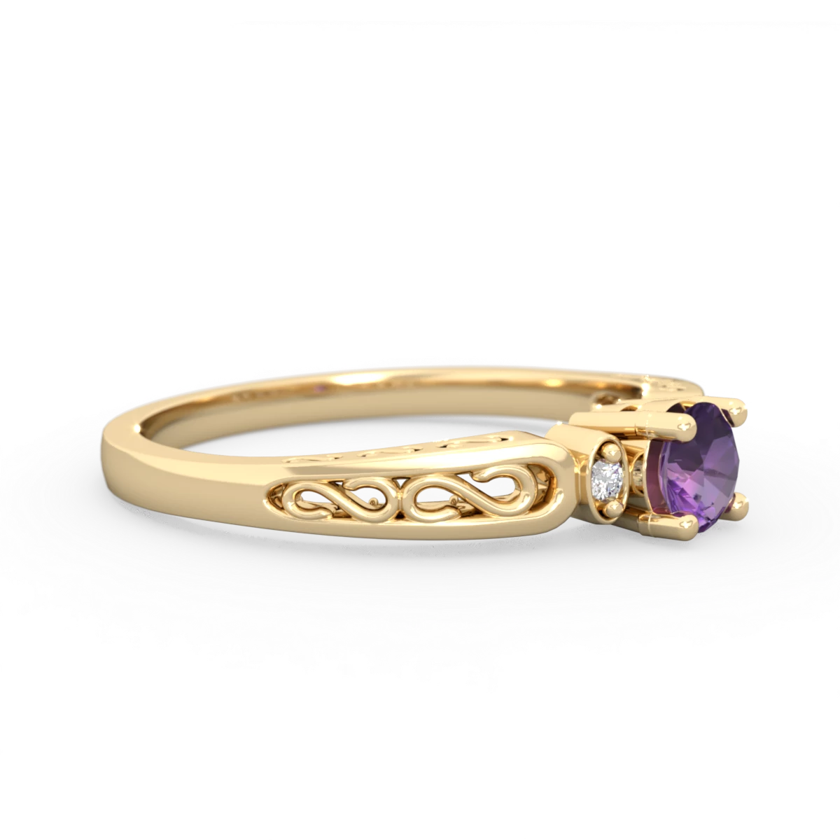 Amethyst Filligree Scroll Round 14K Yellow Gold ring R0829