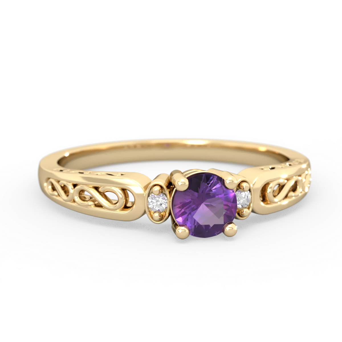 Amethyst Filligree Scroll Round 14K Yellow Gold ring R0829