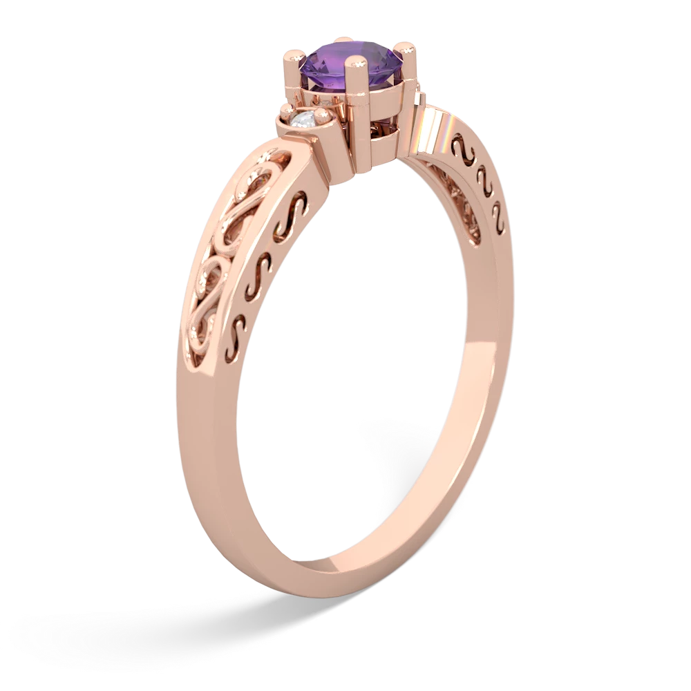 Amethyst Filligree Scroll Round 14K Rose Gold ring R0829