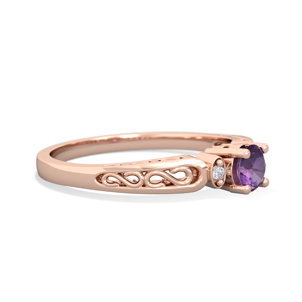 Amethyst Filligree Scroll Round 14K Rose Gold ring R0829