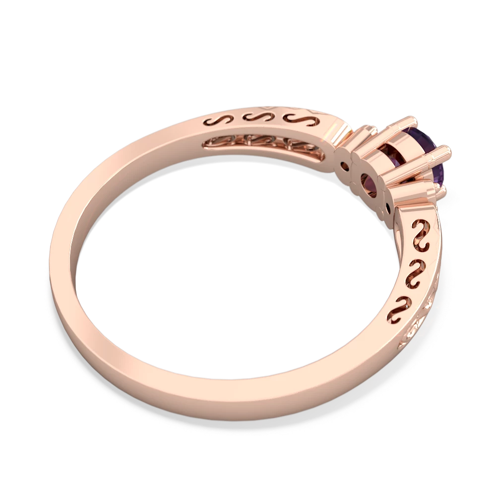 Amethyst Filligree Scroll Round 14K Rose Gold ring R0829