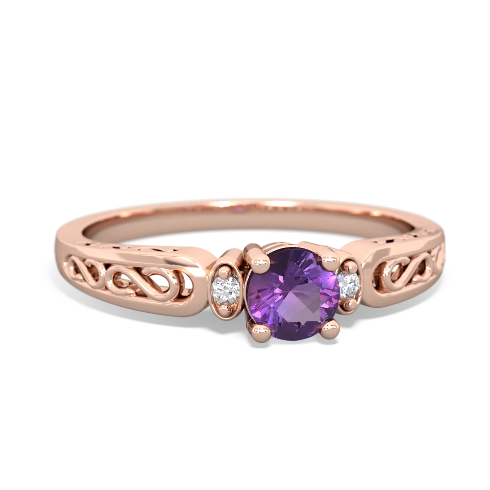 Amethyst Filligree Scroll Round 14K Rose Gold ring R0829