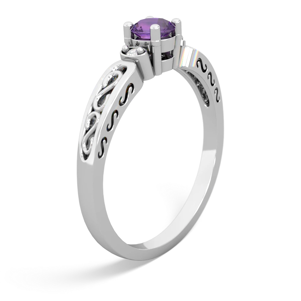 Amethyst Filligree Scroll Round 14K White Gold ring R0829