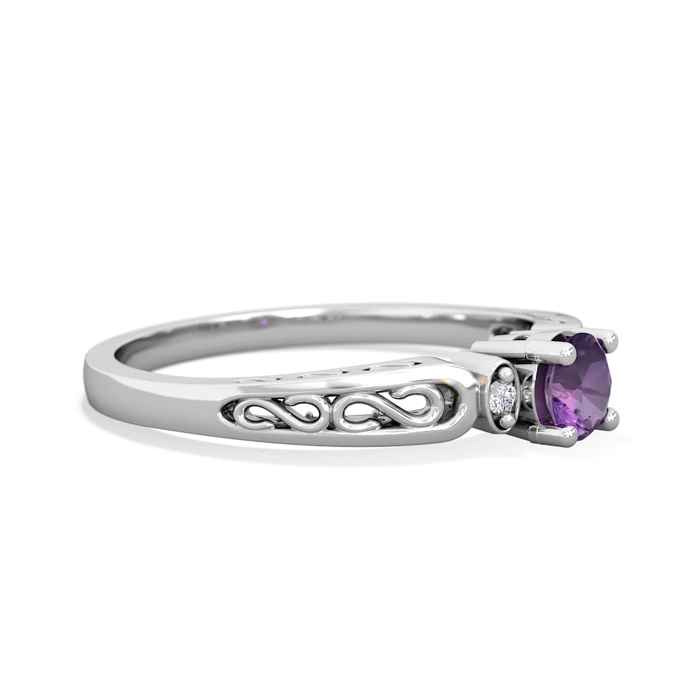 Amethyst Filligree Scroll Round 14K White Gold ring R0829