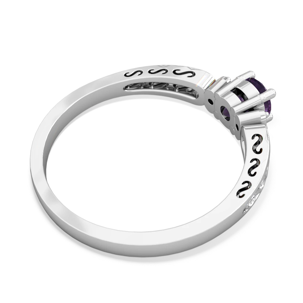 Amethyst Filligree Scroll Round 14K White Gold ring R0829