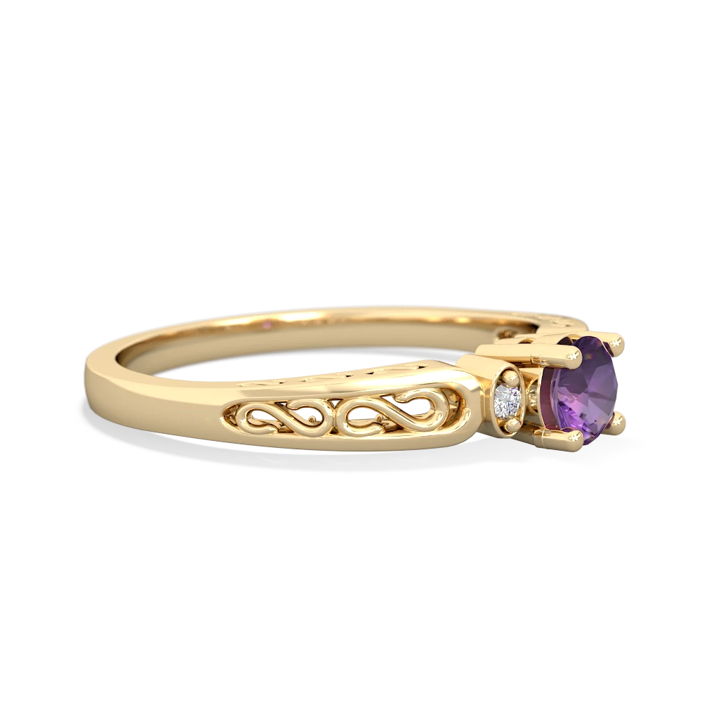 Amethyst Filligree Scroll Round 14K Yellow Gold ring R0829