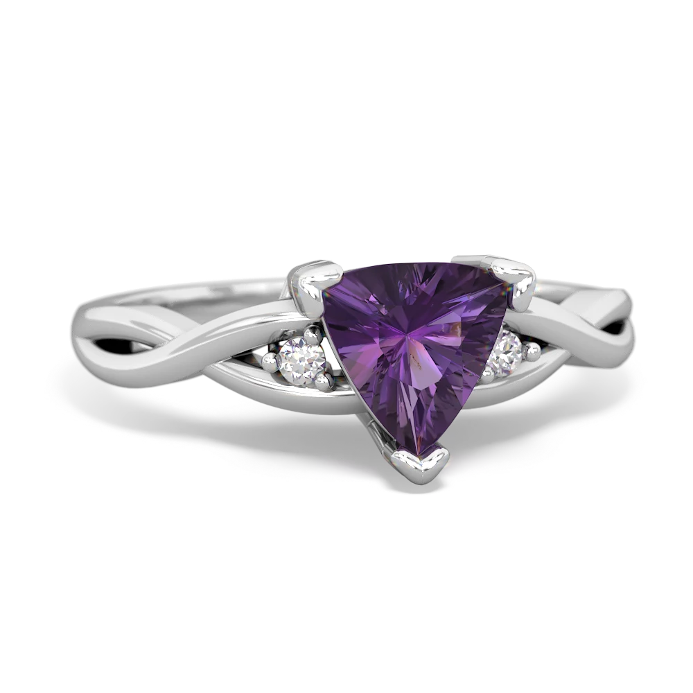 Amethyst Trillion Twist 14K White Gold ring R2104