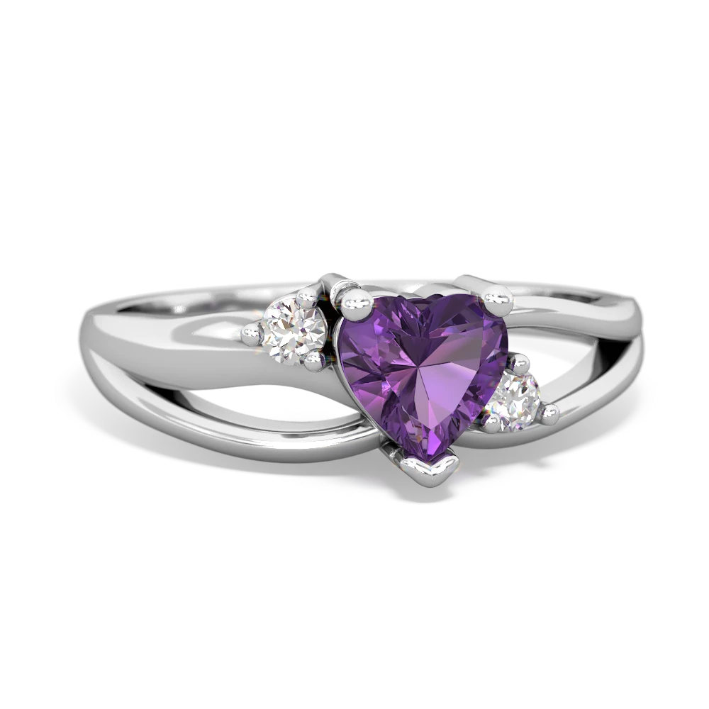 Amethyst Split Band Swirl 14K White Gold ring R2130