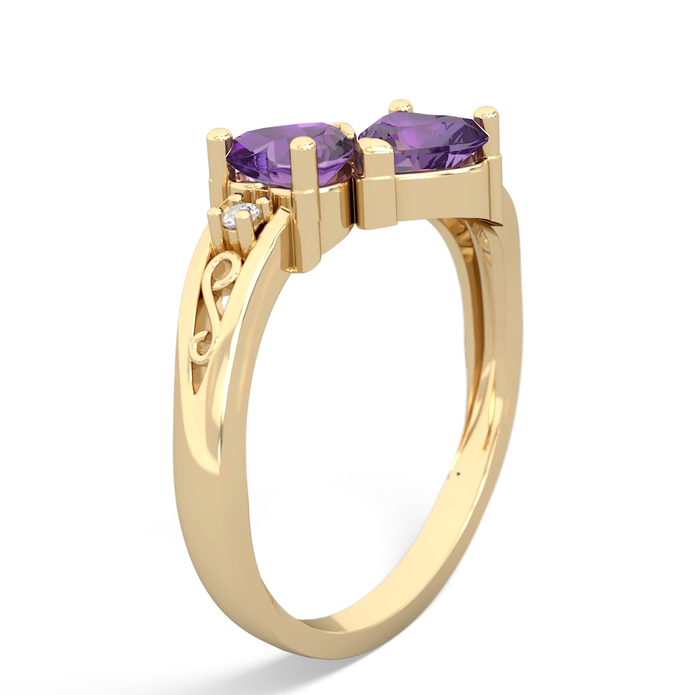 Amethyst Snuggling Hearts 14K Yellow Gold ring R2178