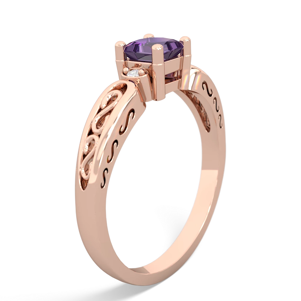 Amethyst Filligree Scroll Square 14K Rose Gold ring R2430