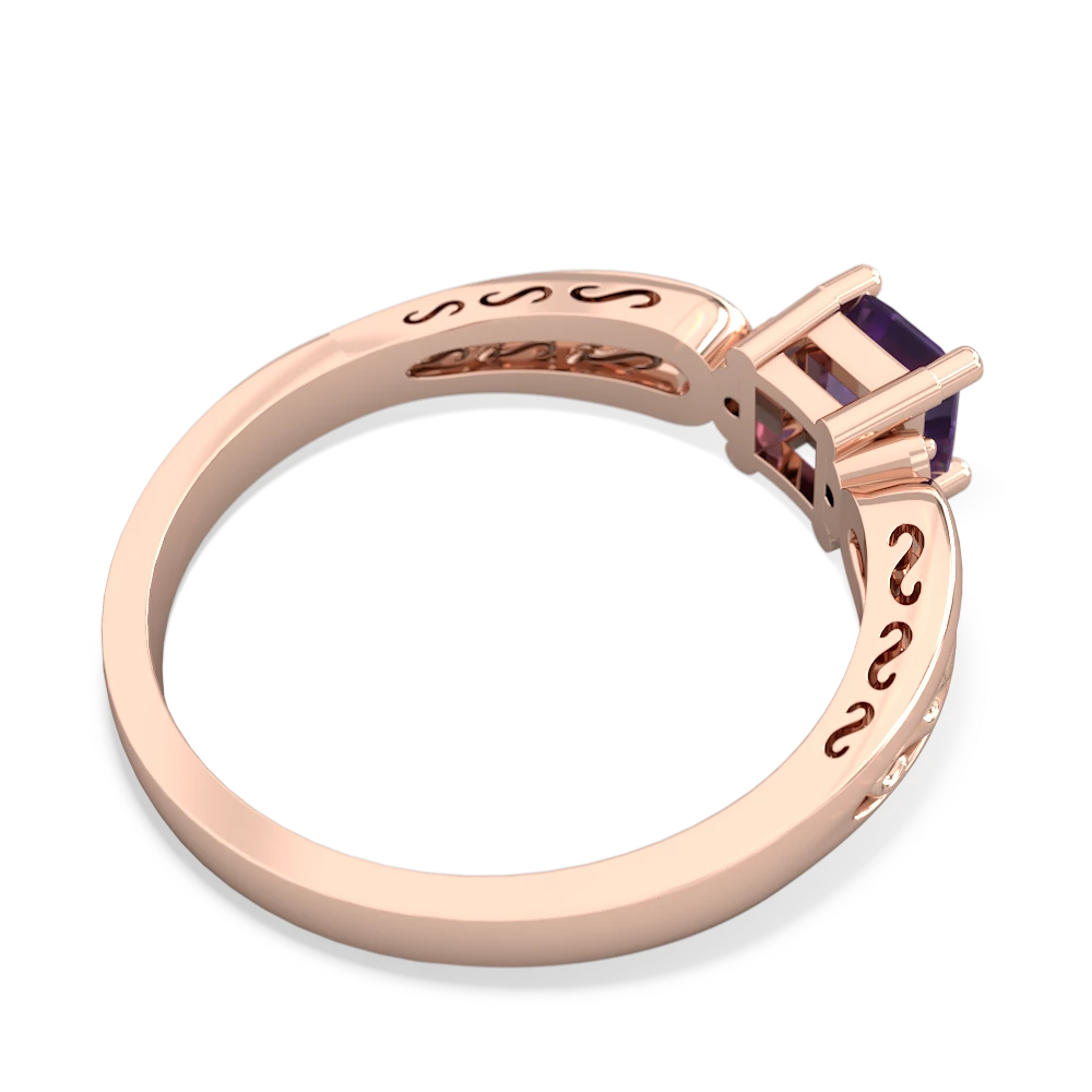 Amethyst Filligree Scroll Square 14K Rose Gold ring R2430