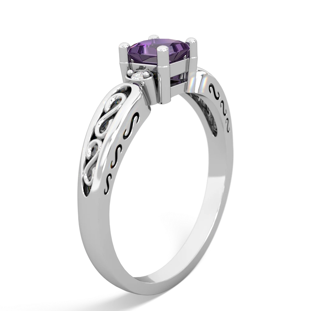 Amethyst Filligree Scroll Square 14K White Gold ring R2430